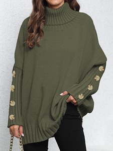 Stocks Manufacturer <strong>Ladies</strong> Casual Winter High <strong>Turtle</strong> <strong>Neck</strong> Long Sleeve Cable Rib Buttons Knit <strong>Jumper</strong> Pullover Women's Sweaters - Product Image 3