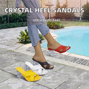 Sandalias de Mujer con Punta Cuadrada y Tacón de Cristal Tejido, Estilo Minimalista, Ligeras, para Exteriores, con Punta Abierta - Product Image 2