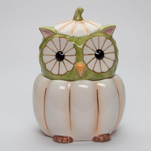 Pot de bonbons en céramique avec capacité personnalisable, accessoire de cuisine orange blanc Halloween citrouille hibou - Product Image 2