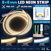 Bande LED néon découpable 24V 8x8mm sans soudure en silicone, flexible, pour armoires de cuisine, placards et étagères