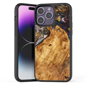 High Quality Custom Inlay Epoxy Resin Wood Groove Blank Fashion Mobile Bag Cover For IPhone 15 14 13 Pro Max Cell Phone Case