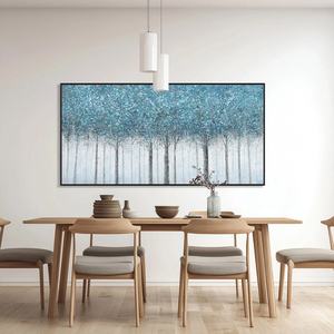 Peinture abstraite d'arbre bleu, peinture à l'huile peinte à la main sur toile texturée, grande œuvre d'art, décoration murale esthétique, arts décoratifs - Product Image 4