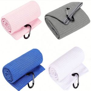 Wholesale Quick Dry Custom logo Printed Recycled Microfiber Waffle Caddie Golf Towel with <b>Hook</b> - Product Image 1