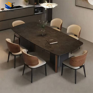 KT STONE Tavolo da Pranzo in Pietra Naturale con Lavorazione Squisita, <span class=keywords><strong>Base</strong></span> Antiscivolo, Sicuro e Stabile, per Banchetti Aziendali, in Marmo - Product Image 2
