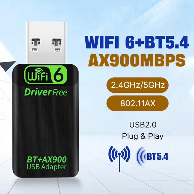 Wireless BT 5.4 PC Adapter AX900 WiFi 6 Combo Dongle Mini Wireless USB WiFi Adapter 2.4&5GHz Low Latency Network Adapter