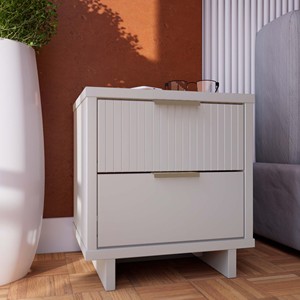 White Nightstand <b>With</b> Two <b>Drawers</b> Modern Bedroom <b>Storage</b> <b>Drawer</b> Unit - Product Image 2