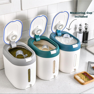 Conteneur de stockage de céréales multifonctionnel hermétique en plastique PP+PS pour la maison et la cuisine, capacité de 10 kg, pour le riz et les aliments pour animaux de compagnie - Product Image 2