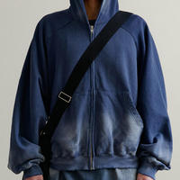 Veste à capuche unisexe vintage délavée dégradée avec fermeture éclair bidirectionnelle, brodée, en coton French Terry, style streetwear