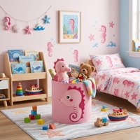 Panier de rangement pour jouets en feutre RPET GRS, design hippocampe rose mignon, fabrication OEM personnalisée, organisateur de chambre d'enfant, usine certifiée BSCI