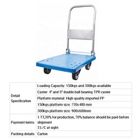 Carrito de compras plegable de plástico de alta resistencia, carrito de mano con plataforma de almacén, para supermercado