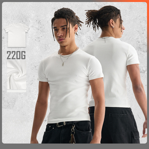 Do homens com nervuras Muscle Fit T-shirt Logotipo Personalizado Impresso Magro Cortado <span class=keywords><strong>100</strong></span>% Algodão Seco Rápido Branco com Elastina Em Branco Personalizado - Product Image 3