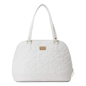Bolso de Mano Acolchado Blanco para Mujer Fana Aubrey, Forma Boston, Cierre de Cremallera, Dos Asas, Estilo Clásico, Uso Diario, Microfibra Sintética - Product Image 1