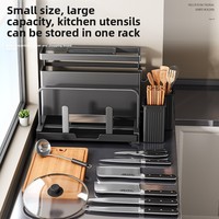 Support de Rangement Tout-en-un Multifonctionnel en Acier Inoxydable pour Couteaux de Cuisine, Planche à Découper et Baguettes