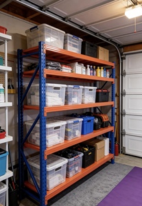 Blue Steel 4-Layer Adjustable Stacking <b>Rack</b> with Orange <b>Shelves</b> for Storage and Organization - Product Image 2