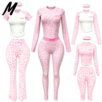 Ensemble 2 pièces pour femme Milady en nylon imprimé léopard, haut à manches longues et leggings taille haute, taille élastique, tenue de sport