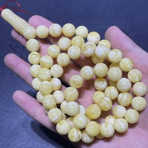 Bijoux en pierre d'ambre naturelle en peau de tigre, perles rondes blanches de 11 + mm, chapelet musulman de haute qualité, perles imams - Product Image 4