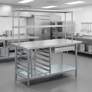 Multi-functional Kitchen Work Bench with Shelf & <b>Pan</b> <b>Holder</b>, Restaurant Hotel Service Equipment for Kitchen - Product Image 1