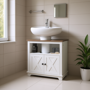 Bathroom Sink Cabinet 30 In Wood Vanity With Ceramic Basin Floor Standing Modern Design - Product Image 2