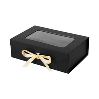 PLINJOY 10,8x7,5x3,5 pulgadas negro Cierre magnético tapas de cinta elegante presentación de papel Cajas de Regalo ventana transparente tipo carpetas