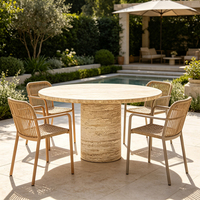 Table de salle à manger ronde en travertin naturel, table en pierre sur piétement, style côtier australien, luxe, robuste, faible entretien, Australie