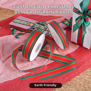 Hot Double Face Eco-Friendly 100% Polyester High Tenacity Woven Christmas Bow <b>Ribbon</b> Custom Gold Plain Grosgrain - Product Image 2