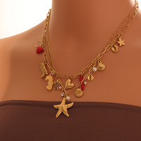 Collier pendentif Mingxi plaqué or 18 carats PVD, tortue, étoile de mer, coquillage, imitation perle, pour femme, chaîne à maillons en acier inoxydable, tendance océan
