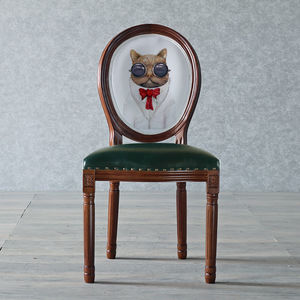 Sedia da Pranzo Moderna <span class=keywords><strong>in</strong></span> Stile Luigi XVI <span class=keywords><strong>con</strong></span> Schienale Rotondo, Rivestimento <span class=keywords><strong>in</strong></span> Tessuto Stampa <span class=keywords><strong>Legno</strong></span> Rovere Francese e <span class=keywords><strong>Gambe</strong></span> <span class=keywords><strong>in</strong></span> Metallo, Ideale per Workshop - Product Image 2