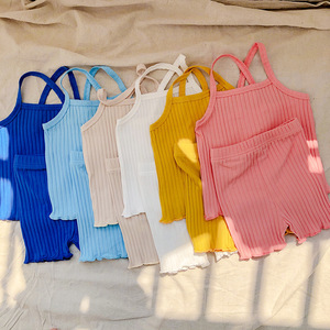 Conjuntos de verano 2022 para bebé: Traje de tirantes, camiseta sin mangas lisa y top corto + pantalones cortos para niñas pequeñas - Product Image 1