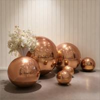 Ornement de Noël et de mariage en cuivre poli miroir doré rose, style Art Déco de luxe, boule creuse, installation facile, intérieur