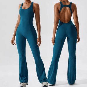 จั๊มสูทออกกำลังกายผู้หญิงแบบชิ้นเดียว ทรงขาบาน กระชับรูปร่าง เหมาะสำหรับออกกำลังกาย โยคะ และเล่นกีฬา ขาจั๊มสูททรงหลวม - Product Image 2