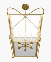 Lanterne suspendue moderne en laiton antique américain, lampe en bronze, verre transparent, éclairage suspendu d'intérieur, grande lanterne carrée Riverside