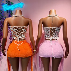 Nuevo Conjunto de <span class=keywords><strong>Falda</strong></span> y Top Corsé de Encaje Floral para Mujer, <span class=keywords><strong>con</strong></span> Decoración de Rosas 3D, Top Bustier Sexy <span class=keywords><strong>con</strong></span> <span class=keywords><strong>Falda</strong></span> de Forro Polar - Product Image 3