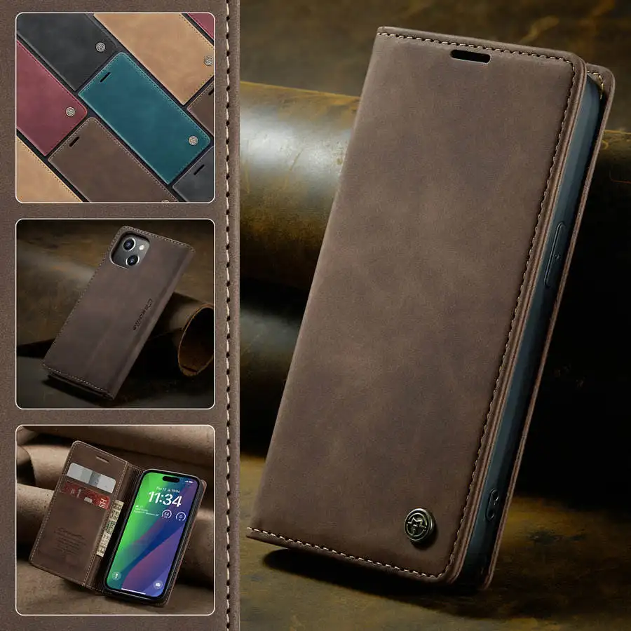 새로운 가죽 지갑 가방 모바일 액세서리 삼성 S24 S23 가죽 케이스 지갑을위한 iPhone 15 13 14 12 Pro Max 전화 케이스