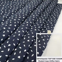 Tissu en crêpe plissé de chiffon Spandex 75D150D à motif pois bleu marine et blanc pour robe, collection été 2024
