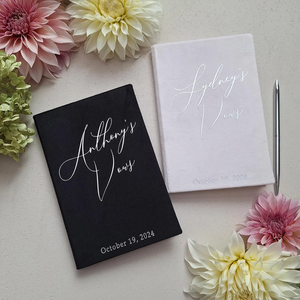 Livres de vœux personnalisés de luxe en carton rigide bleu et rose avec feuille d'or pour lui et elle, invitations de mariage en velours - Product Image 3