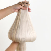 U Glamour Extensions de cheveux humains 100% naturels, double tirage, couleur blond platine, tissage papillon à double languette, très demandées