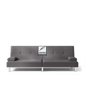 Sofá Cama Gris de Piel Sintética Convertible de 3 Plazas con Estructura Metálica, Diseño Minimalista, Muebles para Sala de Estar - Product Image 1