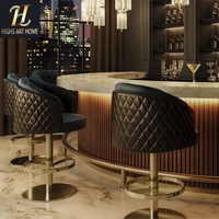 Tabouret de bar de luxe rembourré pour projet hôtelier, chaise de bar, tabouret de comptoir avec base en métal doré pour bar à domicile et restaurant