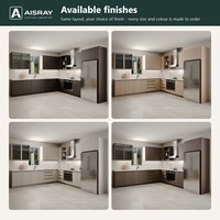 Meuble de cuisine en placage de bois pour villa, aménagement en L contemporain, rangement par tiroirs, fournitures pour projets résidentiels et boîtes de rangement en contreplaqué