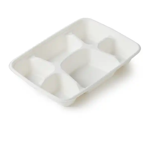 Assiette de restauration jetable écologique en bagasse biodégradable, plateau alimentaire blanc compatible micro-ondes - Product Image 1