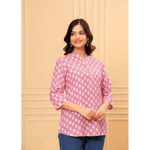 Floral Summer Cotton Short Kurti fit for college and office wear India wholesale manufacturer <b>kurtis</b> for women in India - Product Image 1