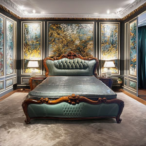 WJ293 #   Ensemble de meubles de chambre à coucher en bois massif d'ébène, design moderne sculpté, cuir de luxe, 180x200cm, garantie 1 an - Product Image 3