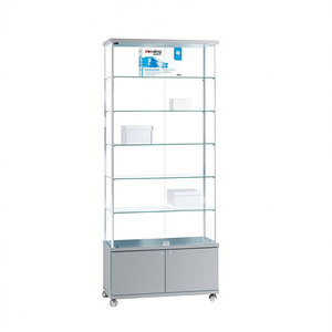 Aluminium <b>Framed</b> Showcase 95x39x220cm Light <b>Grey</b> With 5 Adjustable Shelves And Lockable Doors - Product Image 2