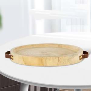 Plateau de service rustique ferme plateau en bois assiette de fruits en bois minimaliste assiette à pâtisserie circulaire - Product Image 3