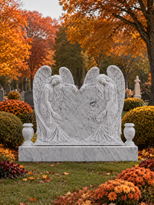 Bianco Carrara white Marble Angel Design Hand Carved Headstone Polished Surface Traditional Style Outdoor Use - Product Image 5