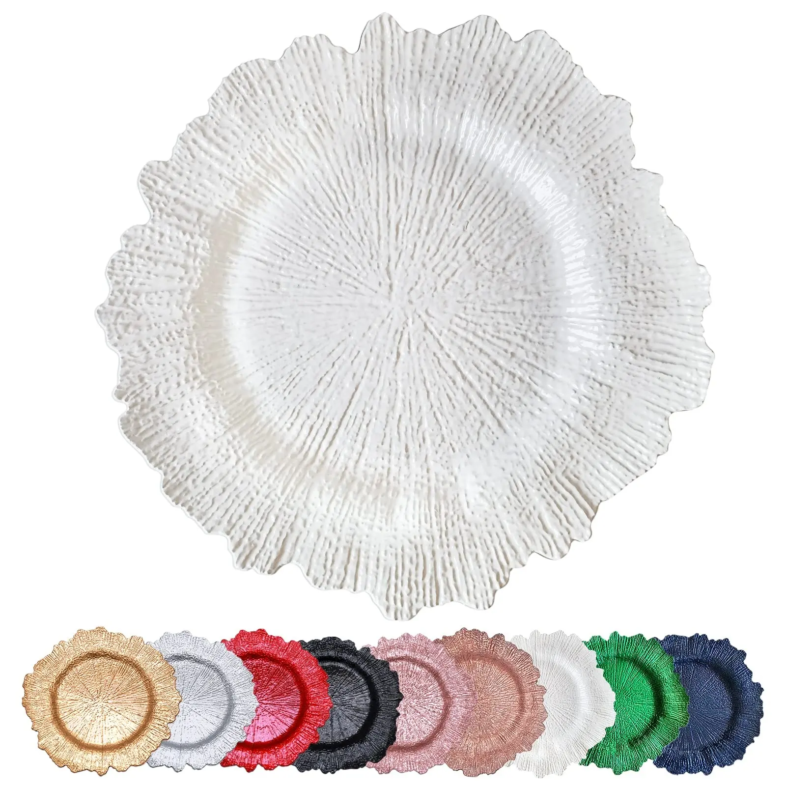 Cheap Wholesale Bulk Luxury Elegant Banquet Table Decorative Decoration Plastic Acrylic Reef White Wedding Charger Plates