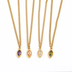 Joolim Jewelry 18K Gold Plated Purple Clear Zircon Eye Pendant Choker Necklace Stainless Steel Jewelry Wholesale