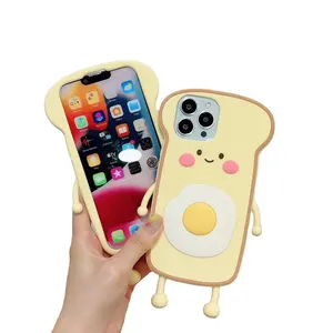 Yumurta ve tost 3d Coque telefon kılıfı için Apple IPhone 13 12 11 Pro Max Xr Xs Max 7 8 artı durumda sevimli yumuşak silikon kapak