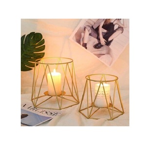Modern Geometric Gold Metal Candle Holder Set Decorative Wire <b>Frame</b> Lanterns for Home Decor Table Centerpieces Wedding - Product Image 5