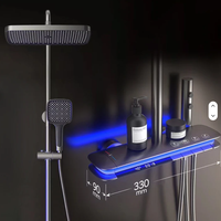 Ensemble de douche à touches piano gris avec affichage numérique, système de robinetterie de salle de bain, ensemble de douche pour baignoire, eau chaude et froide, 4 fonctions
